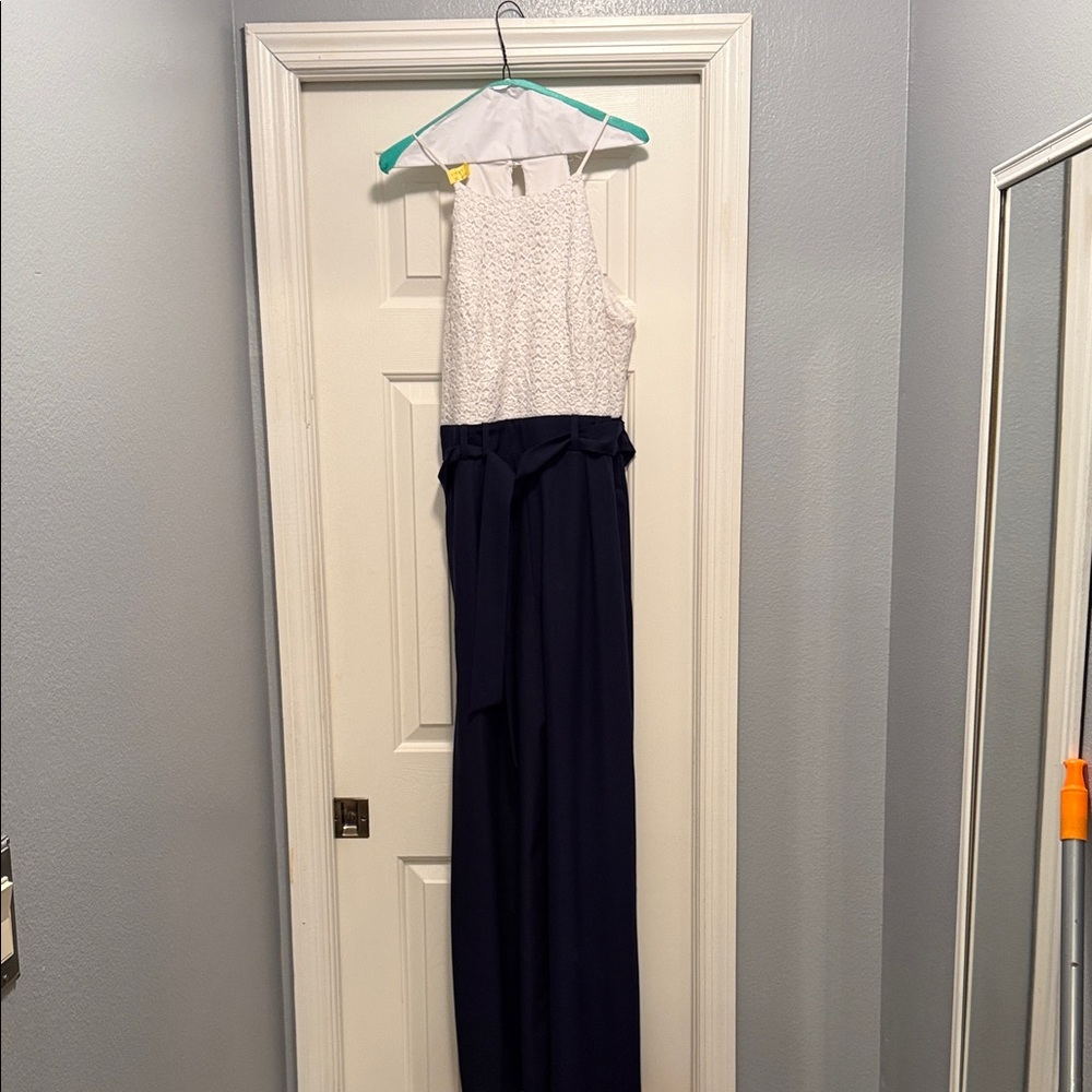 Elegant White and Navy Jumpsuit